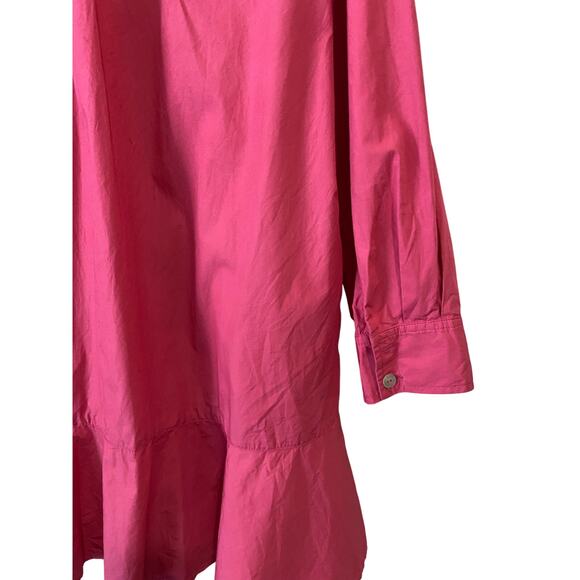 Quince Poplin Drop Waist Shirt Dress Large 100% Organic Cotton Pink Preppy Chic - Picture 9 of 12